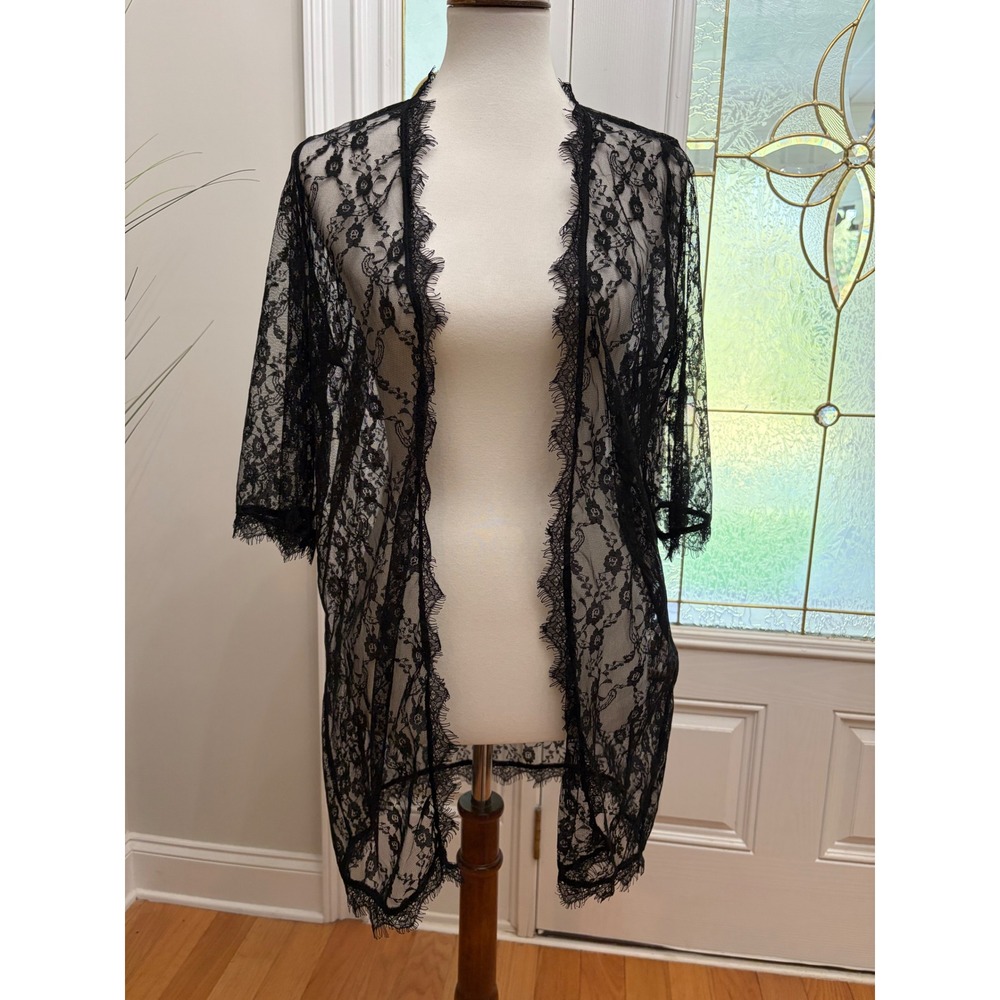 SHEIN Black Floral Lace Layer Kimono Sheer Small Dark Romantic Goth Whimsigoth